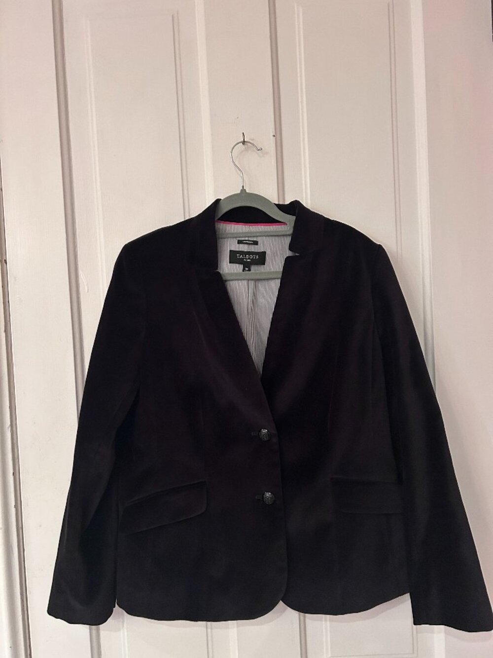 Talbots Petite Aberdeen Black Velvet Blazer instripe Lined NWOT 10P